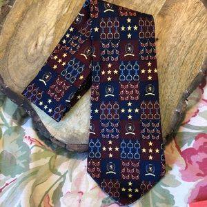 Vintage TOMMY HILFIGER 100% Silk Tie Equestrian Stars Tenniz Blue Gold USA NEW